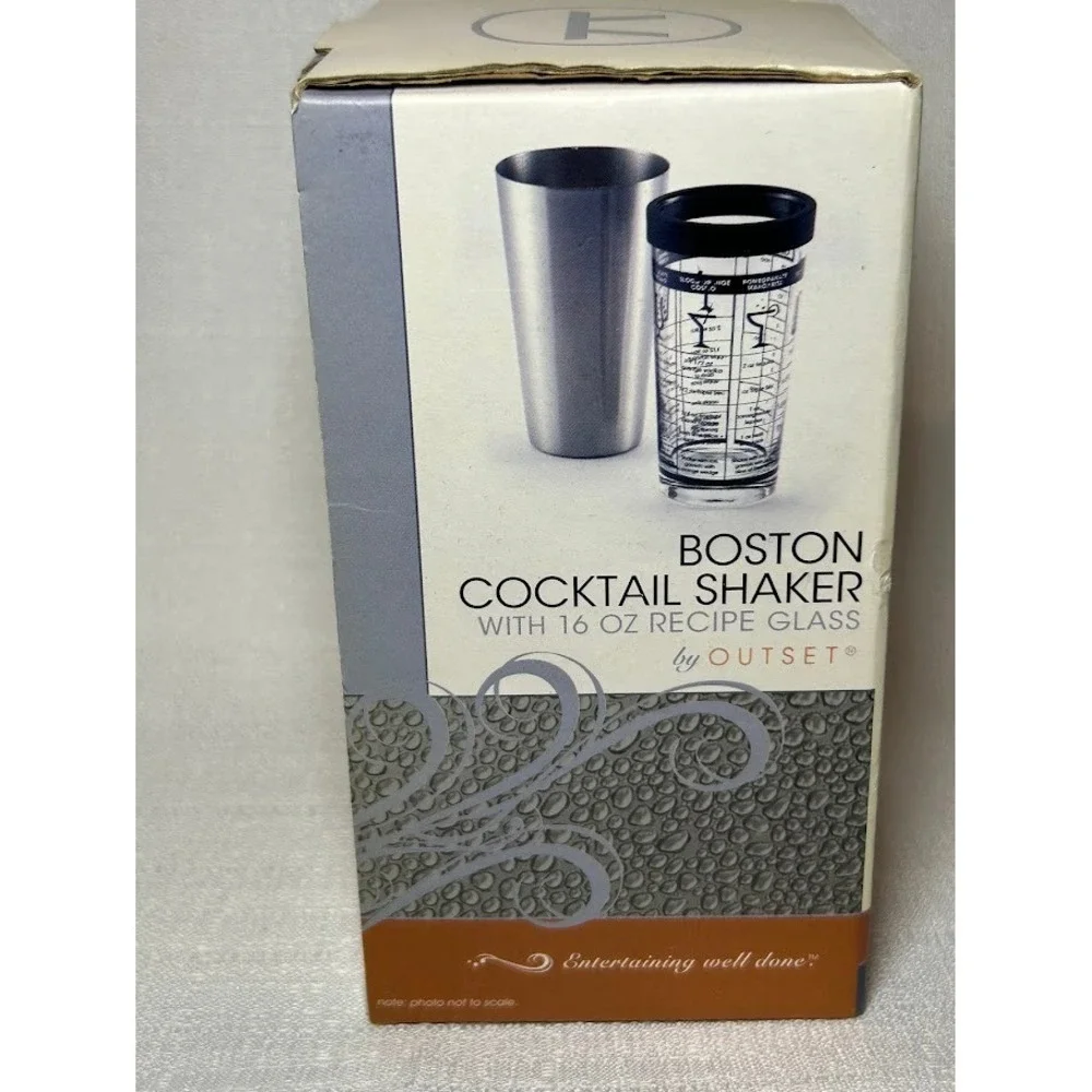 Outset Boston Cocktail Shaker Stainless Steel &‎ Glass 16 oz Recipe New